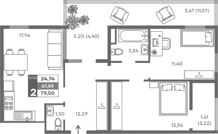 2-комн., 60.31 м²