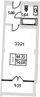 Студия, 45.1 м²