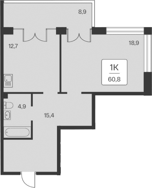 1-комн., 51.9 м²