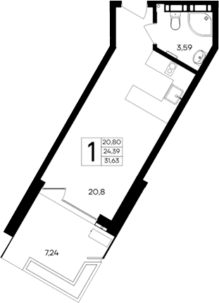 Студия, 24.39 м²