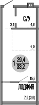 Студия, 29.4 м²