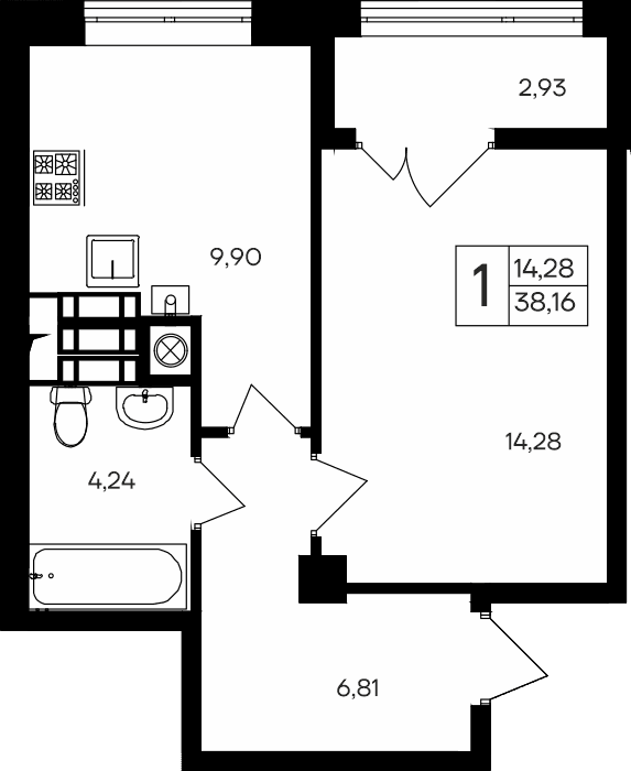 1-комн., 35.23 м²