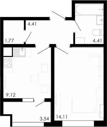1-комн., 34.12 м²