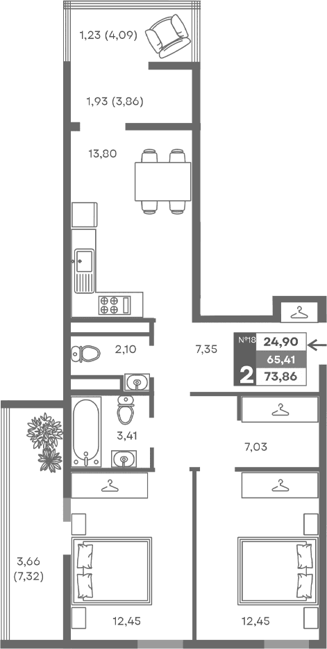 2-комн., 58.59 м²