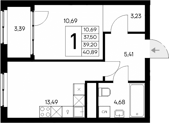 1-комн., 37.5 м²