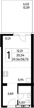 Студия, 34.71 м²