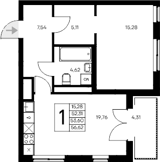 1-комн., 52.31 м²