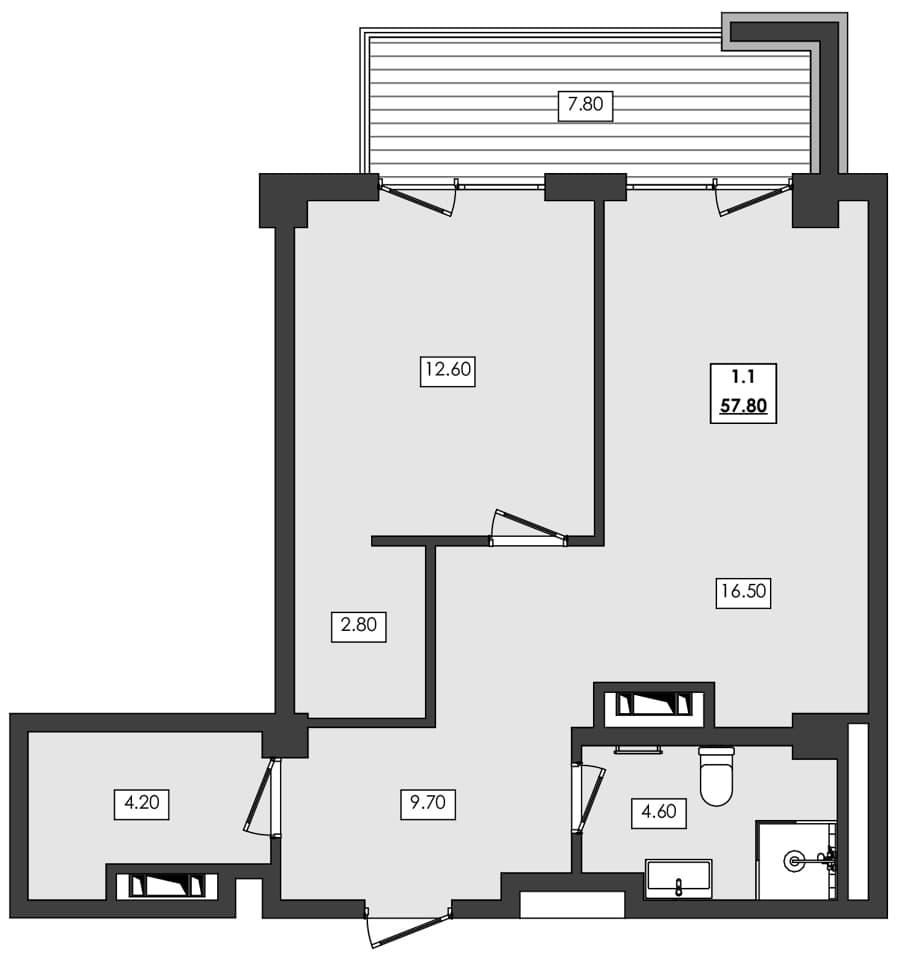 1-комн., 50 м²