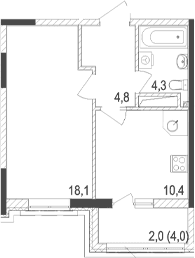 1-комн., 37.6 м²