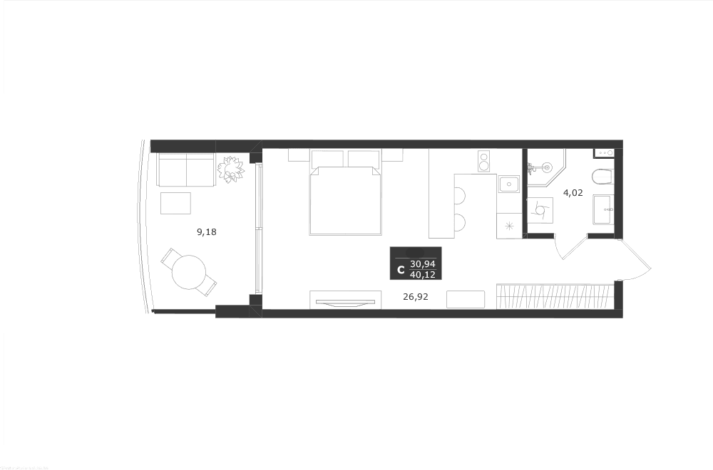 Студия, 30.94 м²