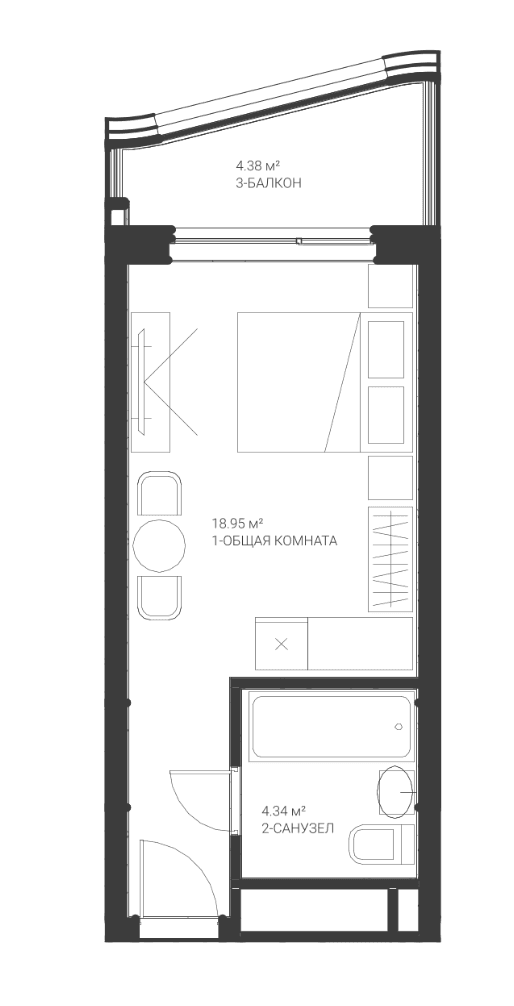 Студия, 23.29 м²