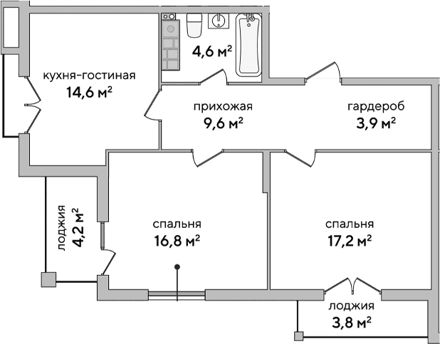 2-комн., 66.7 м²