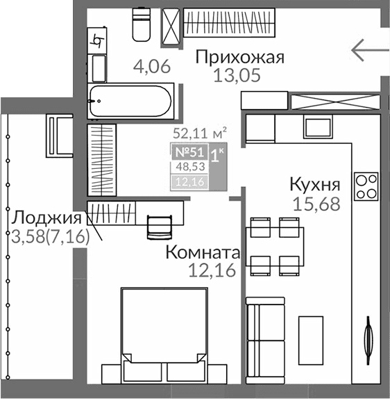 1-комн., 44.95 м²