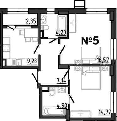 2-комн., 56.86 м²