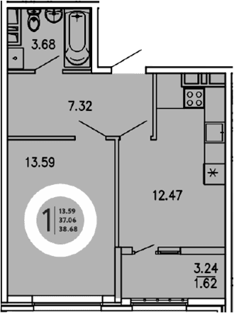 1-комн., 37.06 м²