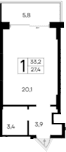 Студия, 27.4 м²