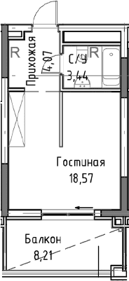 Студия, 31.83 м²
