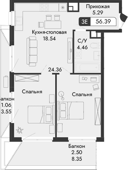 Своб. план., 52.83 м²