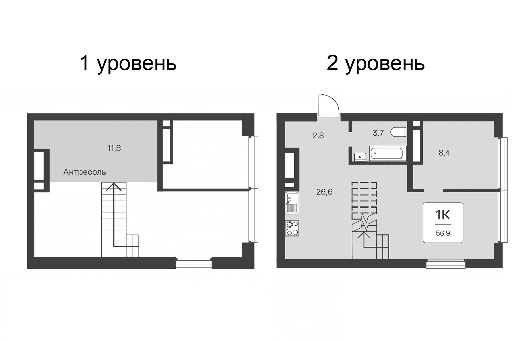 1-комн., 56.9 м²