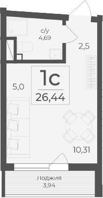Студия, 22.5 м²