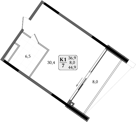 Студия, 36.9 м²