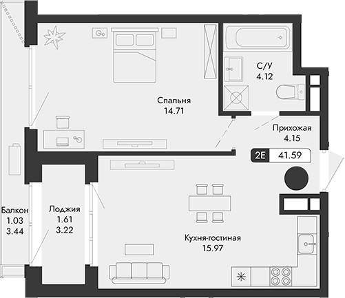 2-комн., 38.95 м²
