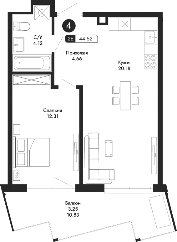 2-комн., 41.27 м²