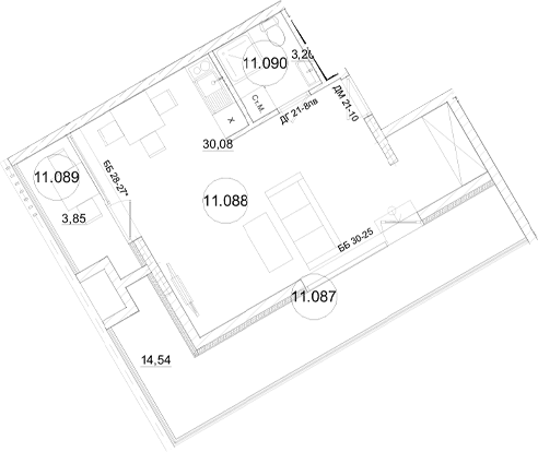 Студия, 44.86 м²