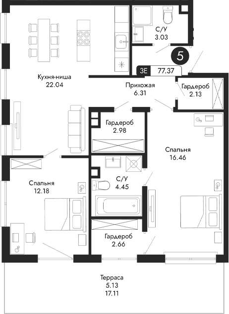 3-комн., 72.24 м²