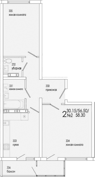 2-комн., 56.5 м²