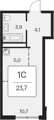 Студия, 23.7 м²