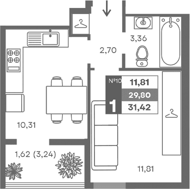 1-комн., 28.18 м²