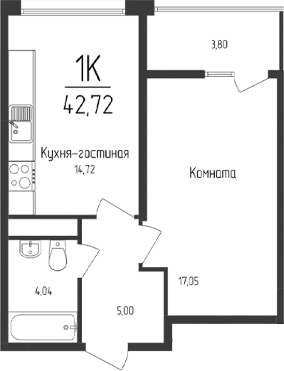 1-комн., 40.82 м²
