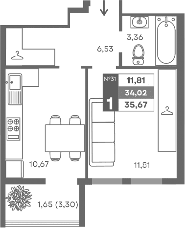 1-комн., 32.37 м²