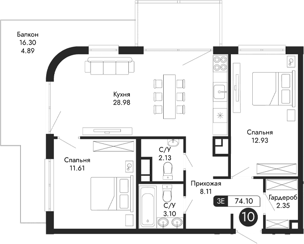 3-комн., 69.21 м²