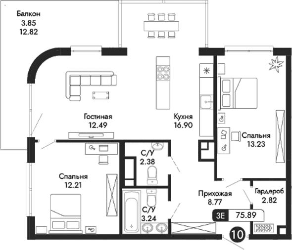 3-комн., 72.04 м²