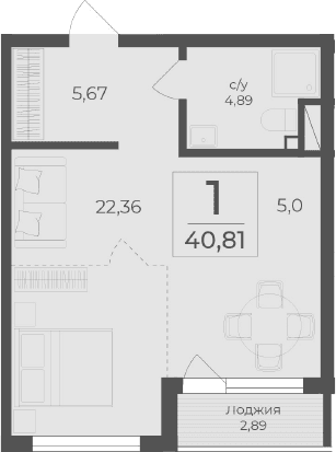 Студия, 37.92 м²