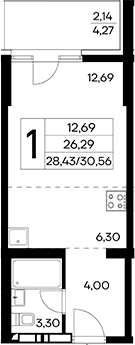 Студия, 28.36 м²