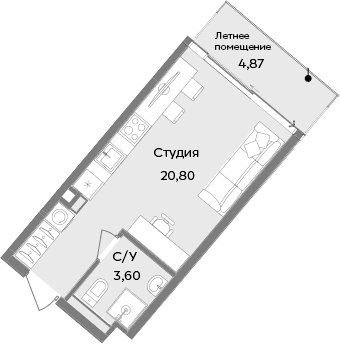 Студия, 24.4 м²