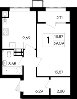 1-комн., 36.38 м²
