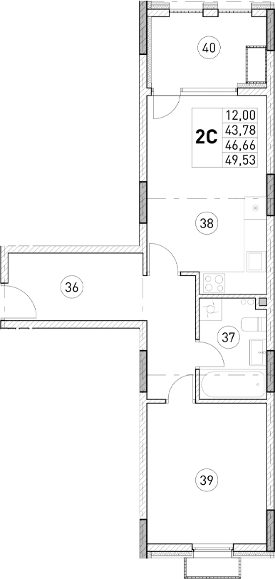 1-комн., 43.78 м²