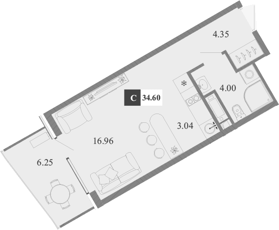 Студия, 28.35 м²