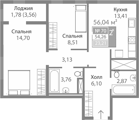 2-комн., 52.48 м²