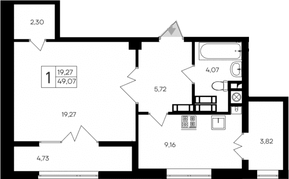 1-комн., 44.34 м²