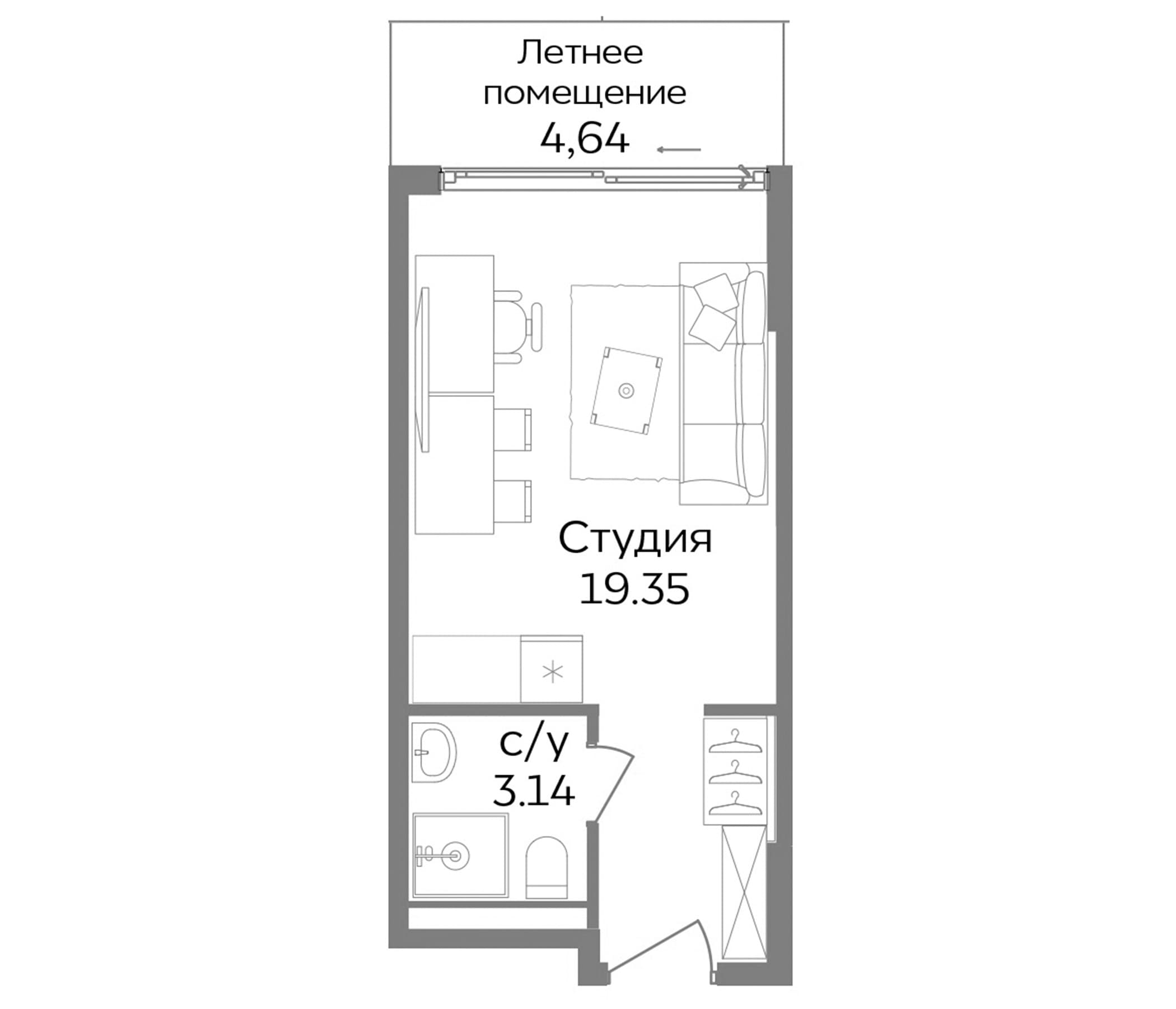 Студия, 22.49 м²