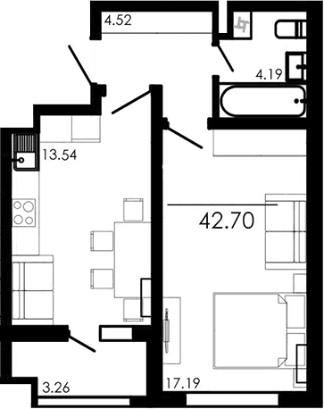 1-комн., 39.44 м²