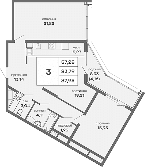 3-комн., 83.79 м²
