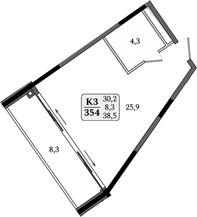 Студия, 30.2 м²
