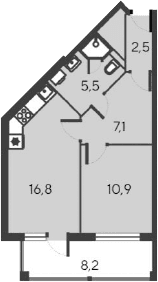 2-комн., 42.8 м²
