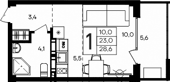 Студия, 23 м²